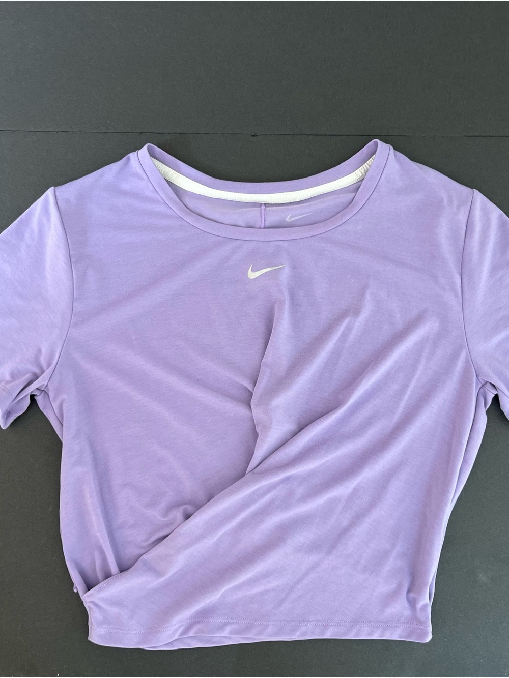 Nike Lavender Short Sleeve Faux Wrap Cropped Crew Tee